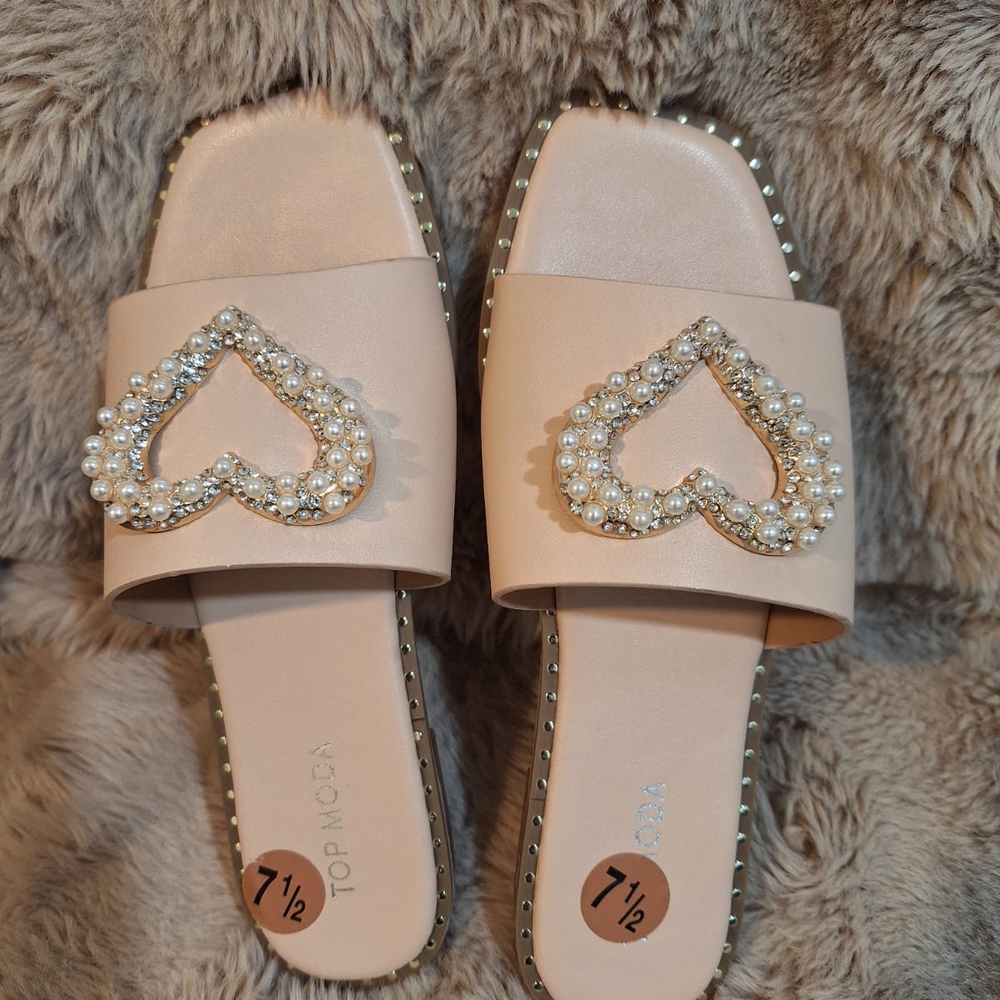 Top Moda Women's Cream Slide Sandals